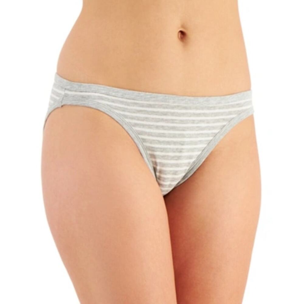 Jenni Intimates Women's Gray White Stripe Bikini Panty Cotton Underwear,‎ XXXL